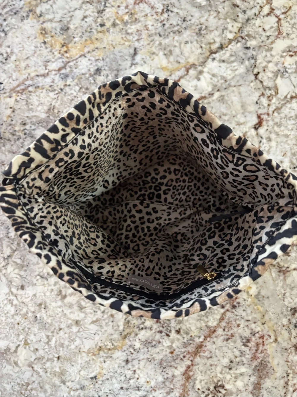 Chico's Leopard Print Cosmetic Pouch in Black and Brown